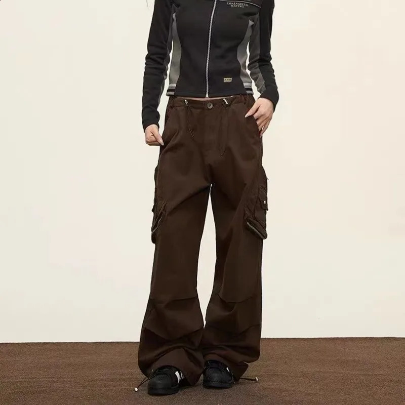 Deeptown Y2K Vintage Black Women Cargo Pants Korean Fashion Wide Leg Baggy Trousers Streetwear Casual Harajuku Hip Hop Oversized 240821