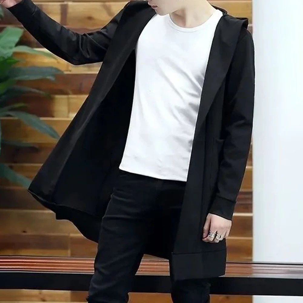 Casual Long Windbreaker Hooded Cape Men Spring Genderless Fashion Punk Hip Hop Cardigan Street Cloak Trench Coat Unisex 240822