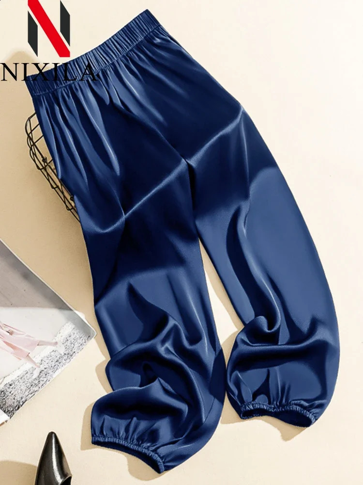 in Summer Satin Womens Pants Elegant Fashion Streetwear Women Loose Classic High Waist Female Clothing Cargo Pants Women 240822
