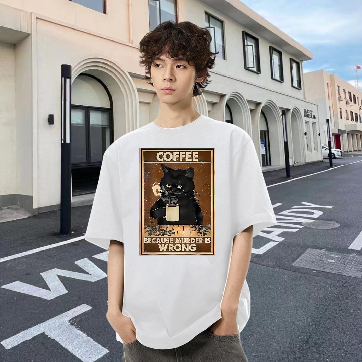 Cool Design Couples T Shirts Daily Wear 230g 100% Cotton Custom Printed Round Neck Short Sleeve cat Mens T Shirts DIY Customized Tees