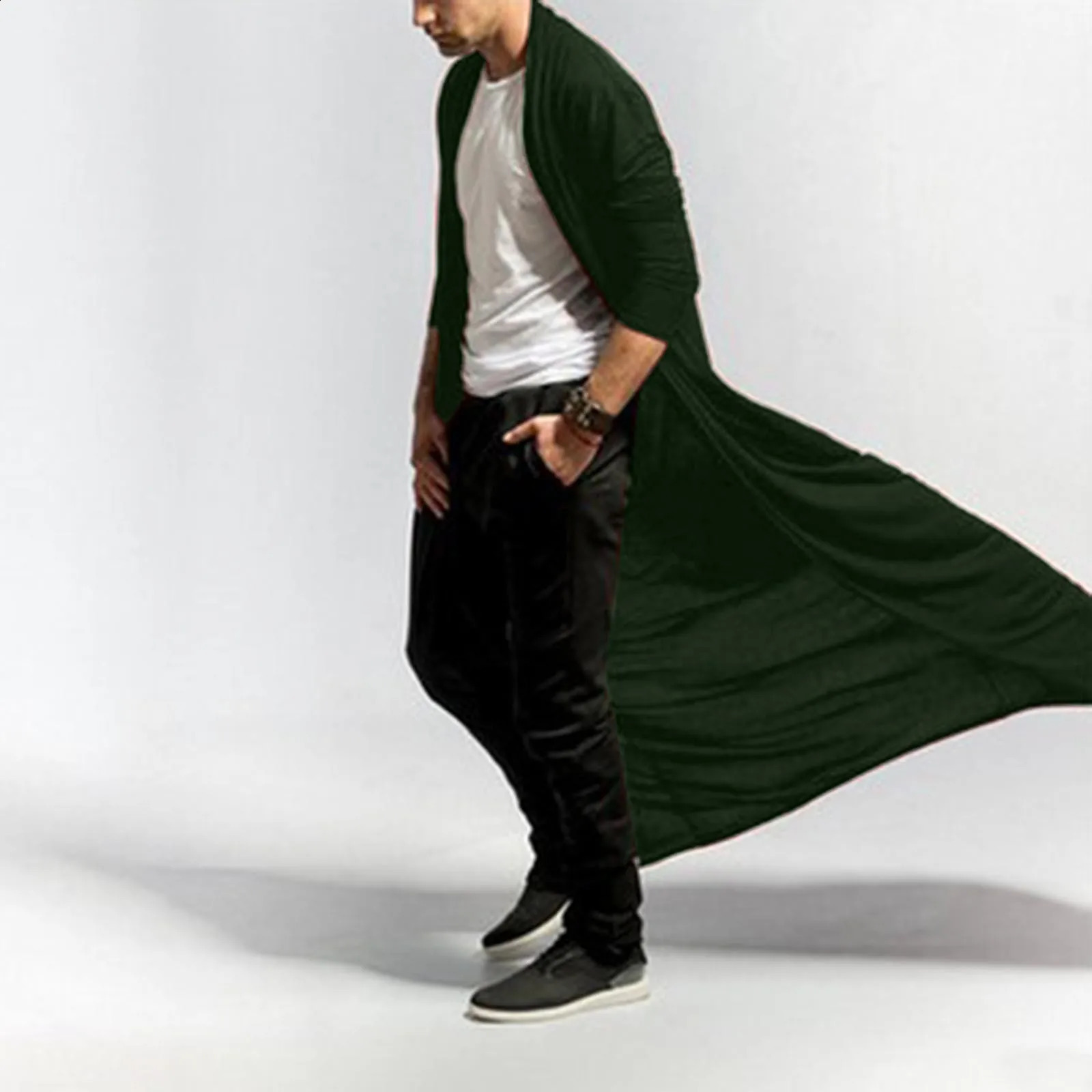 Mens Long Coat Fashion Solid Color Long Sleeve Cardigan Ankle-Length Thin Open Front Trench Coat Jacket Casual Outerwear 240822