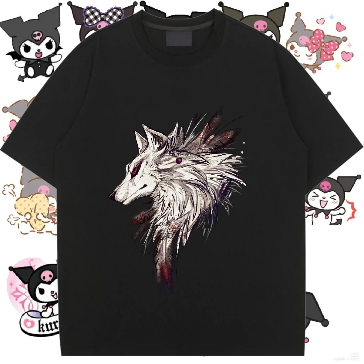 New T shirt O Neck Short Sleeves 230g 100% Cotton Woman Tshirt Plus Size Cartoon wolf Sports Street Wear Brand Polos