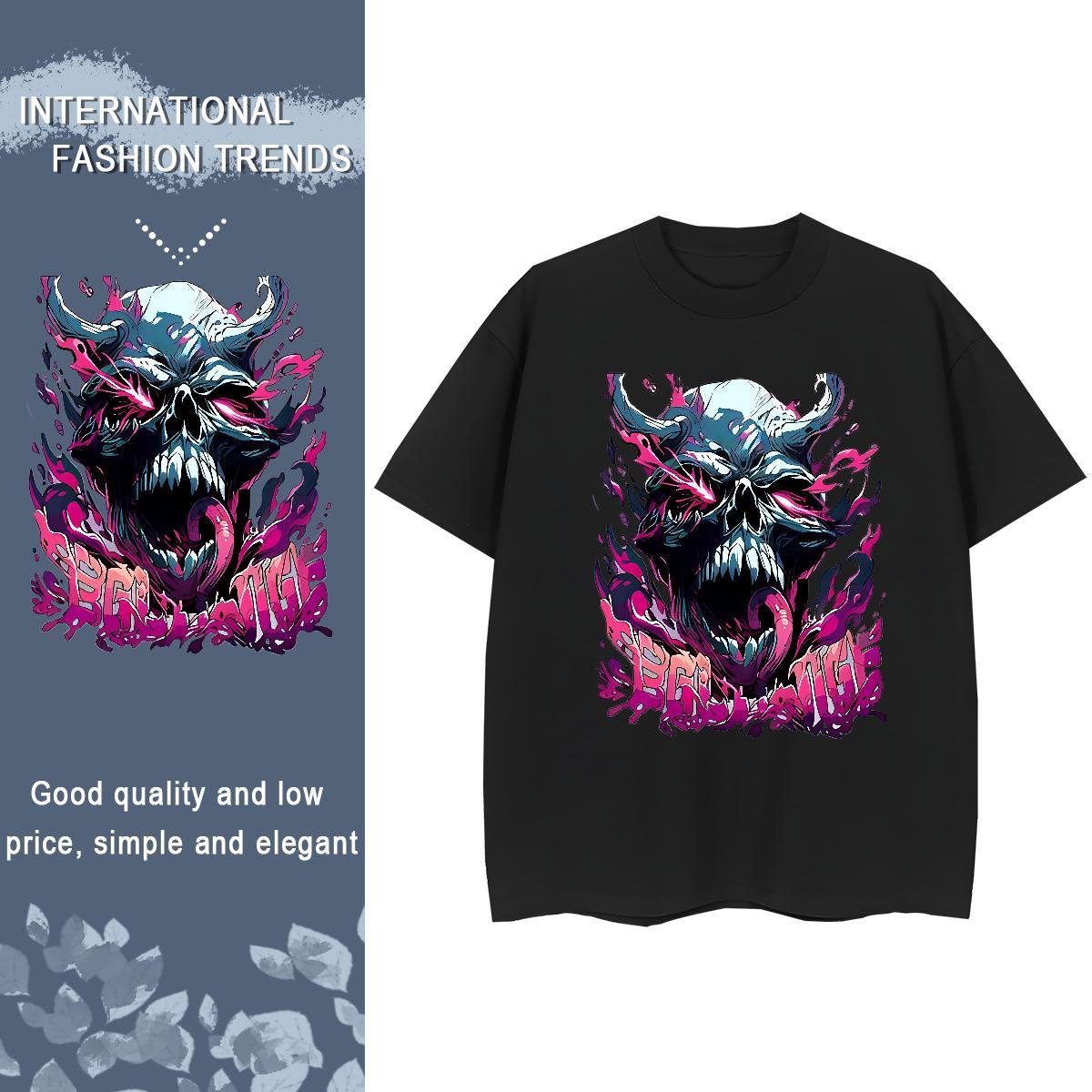 2024 DIY T Shirt For Woman 230g 100% Cotton Breathable Crew Neck Home Outdoor skull Tshirt for Man Woman Comfortable Customized Top Shirts
