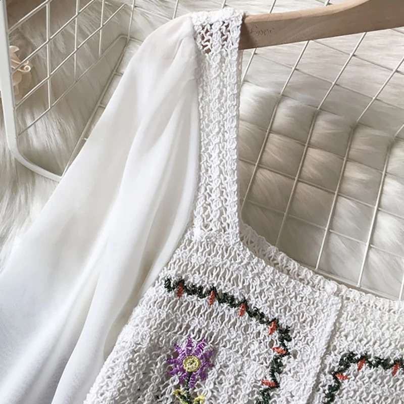 Woman Blouse Women Oversized Top Blouses Embroidery Long Sleeve Tees Crochet Shirt Floral Print Crop Streetwear Blusas Dropship 240821