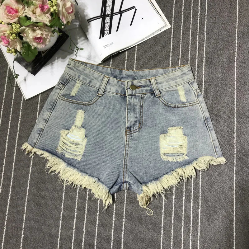 High Waist Tassel Broken Denim Shorts Female Summer Korean Version Raw Edge Wide Leg Loose Plus Size Jean Shorts Women 240821