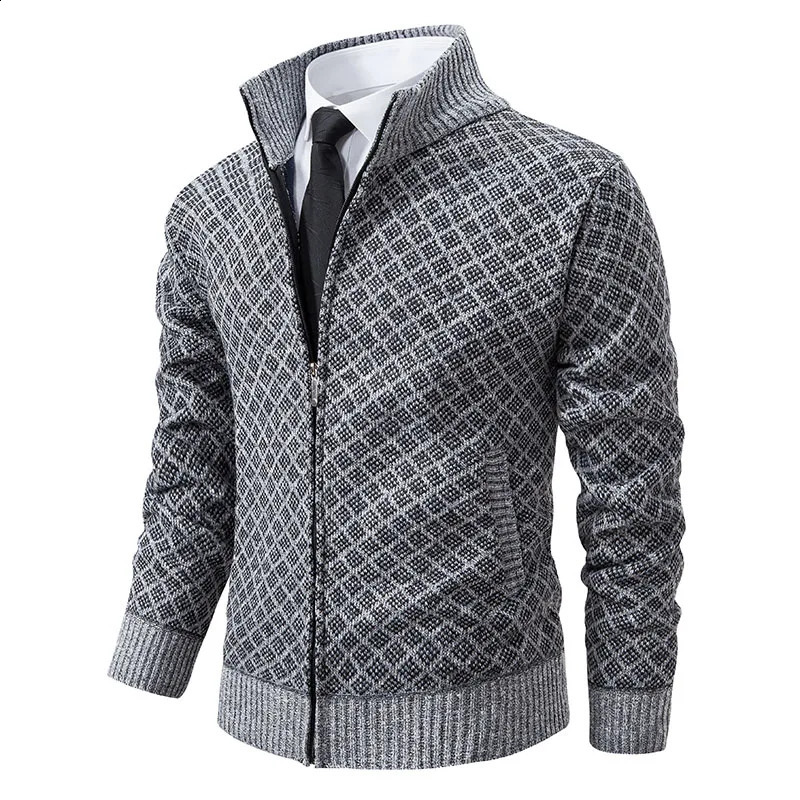 Men Casual Cardigan Sweatercoats Stand Collar Fleece Thicker Warm Sweaters Male Autumn Winter Outwear Slim Sweaters Jackets 240821