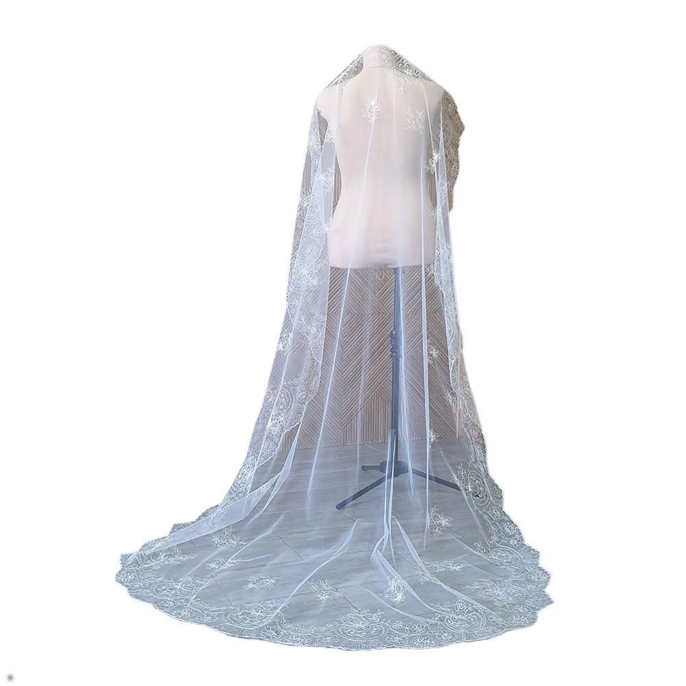 Simple Lace Wedding Veil Special Cut Royal Bridal Veil with Comb Appliques Veil 2M White Ivory Wedding Accessories For Women Custom Made