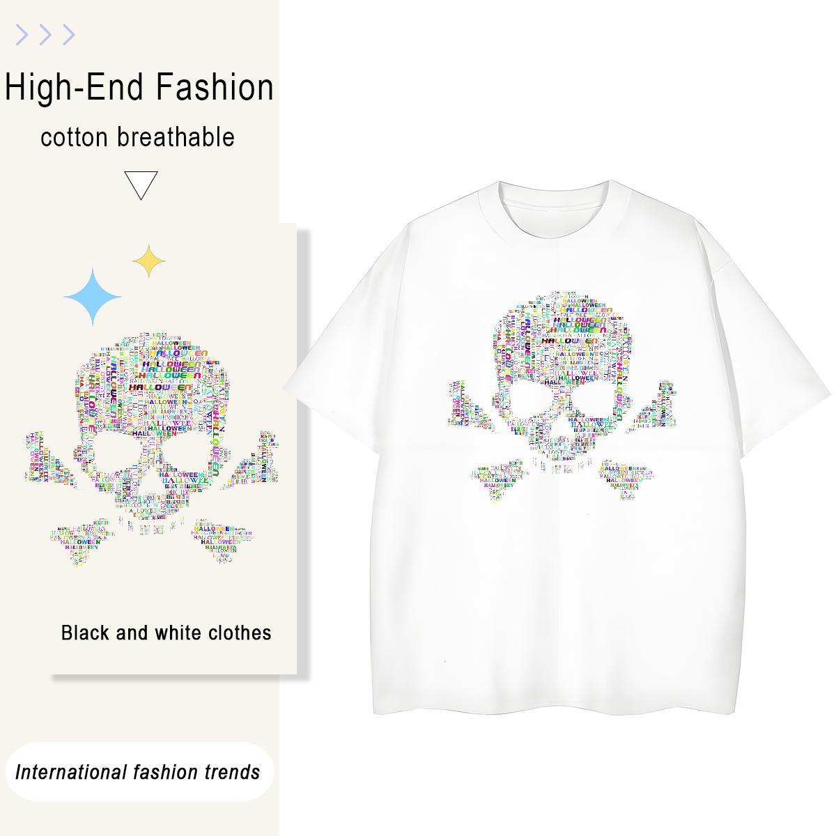 Fashion New T Shirt For Woman 100% Cotton 230g Breathable Home Outdoor skull Unisex Tshirts Designer Nice Anime Print Tee Shirt