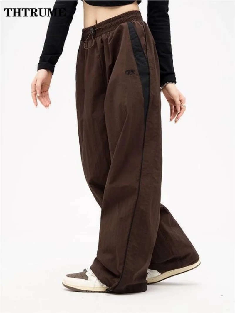 High Street Vintage Pant Fashion Women Oversized Elastic Waist Pocket Y2K Wide Leg Pants Casual Streetwear Baggy Trousers 240821