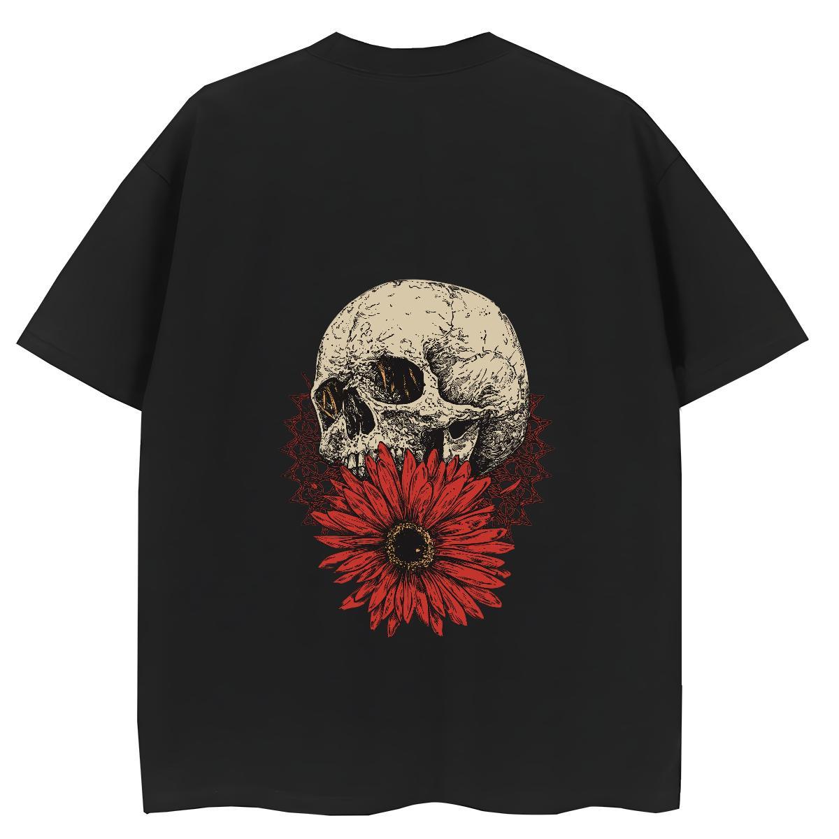 2024 T shirt 230g Cotton Breathable Short Sleeve Outdoor skull Lady T shirt Loose Black Oversized Tshirts