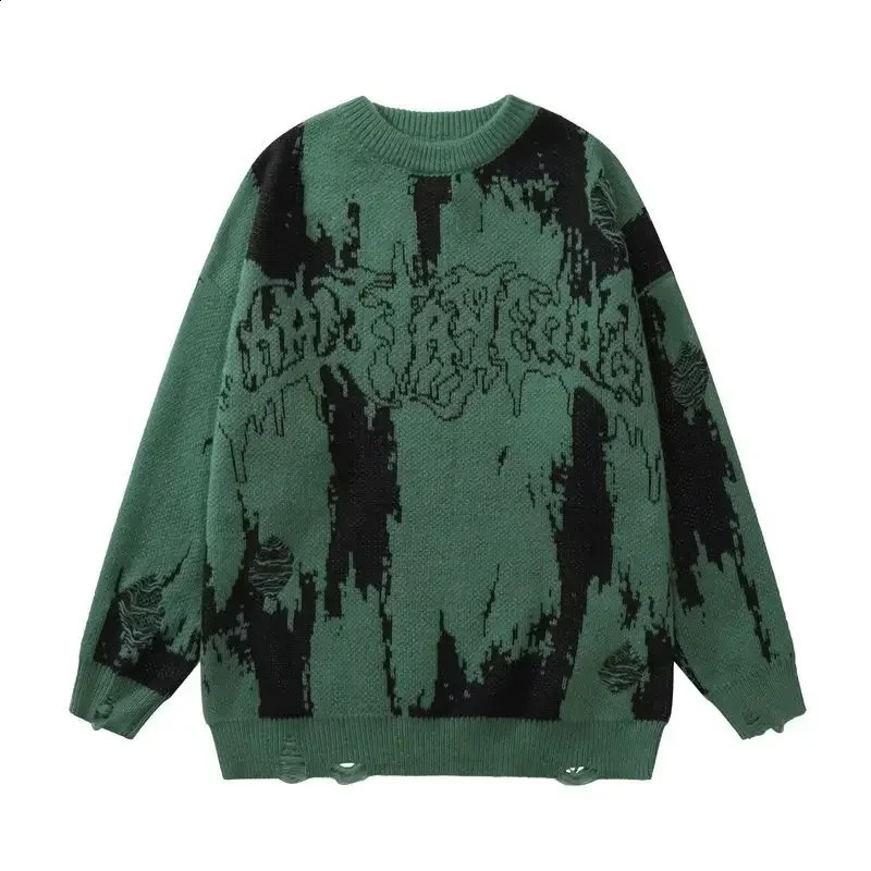 Hip Hop Ripped Sweaters Grunge Y2K Vintage Knitted Punk Gothic Streetwear Jumpers Men Women Harajuku Korean Fashion Pullover 240821