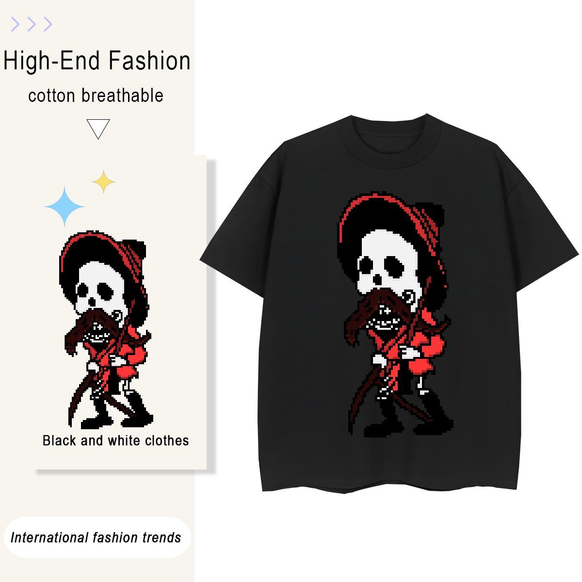 Fashion New Women T Shirts 230g 100% Cotton Comfortable Casual Beach skull Tshirt for Man Woman Wholesale Cartoon Floral Printing Clothes