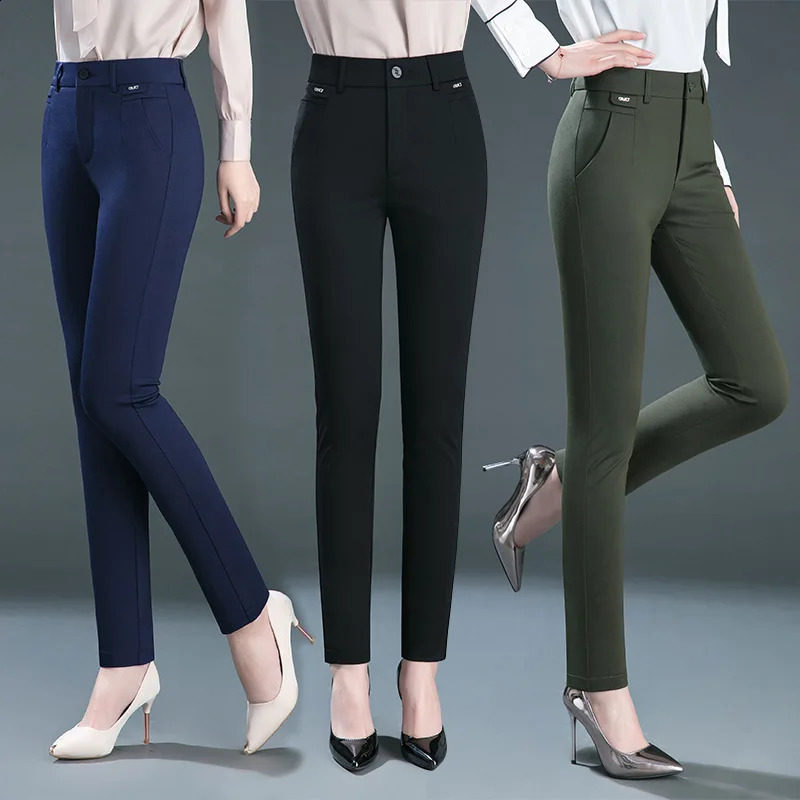 Multiple Pockets Y2k Clothes Straight Leg Pants Elegant Woman Dress Pants Womens Stretch Casual Trousers Clothing 240821