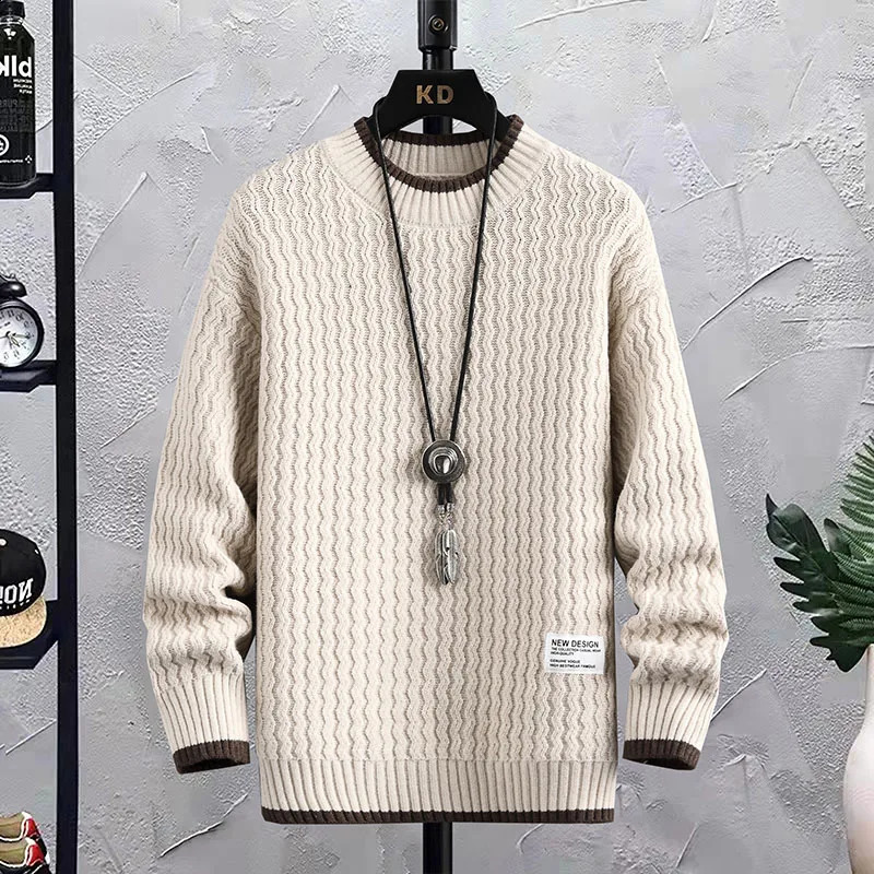 Stripe Sweaters Men Winter Korean Style Mens Warm Sweater Men Fashion Sweaters Splicing Color Patterns Mens Wool Pullovers Male 240821