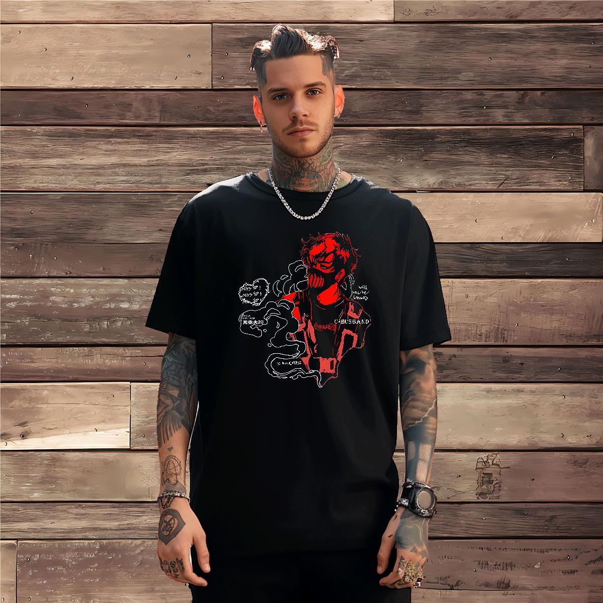 DIY Home Outdoor Men Tees man Breathable Crew Neck 100% Cotton 230g T-Shirts Loose Fit Anime Print Clothes
