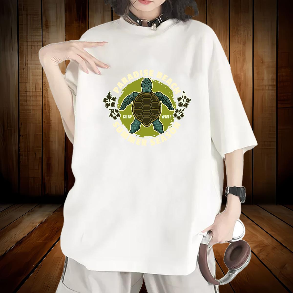TOP Quality Women T Shirts Short Sleeve O-Neck 230g Pure Cotton Womens Tshirts Anime Print tortoise Home Outdoor High quality Clothings