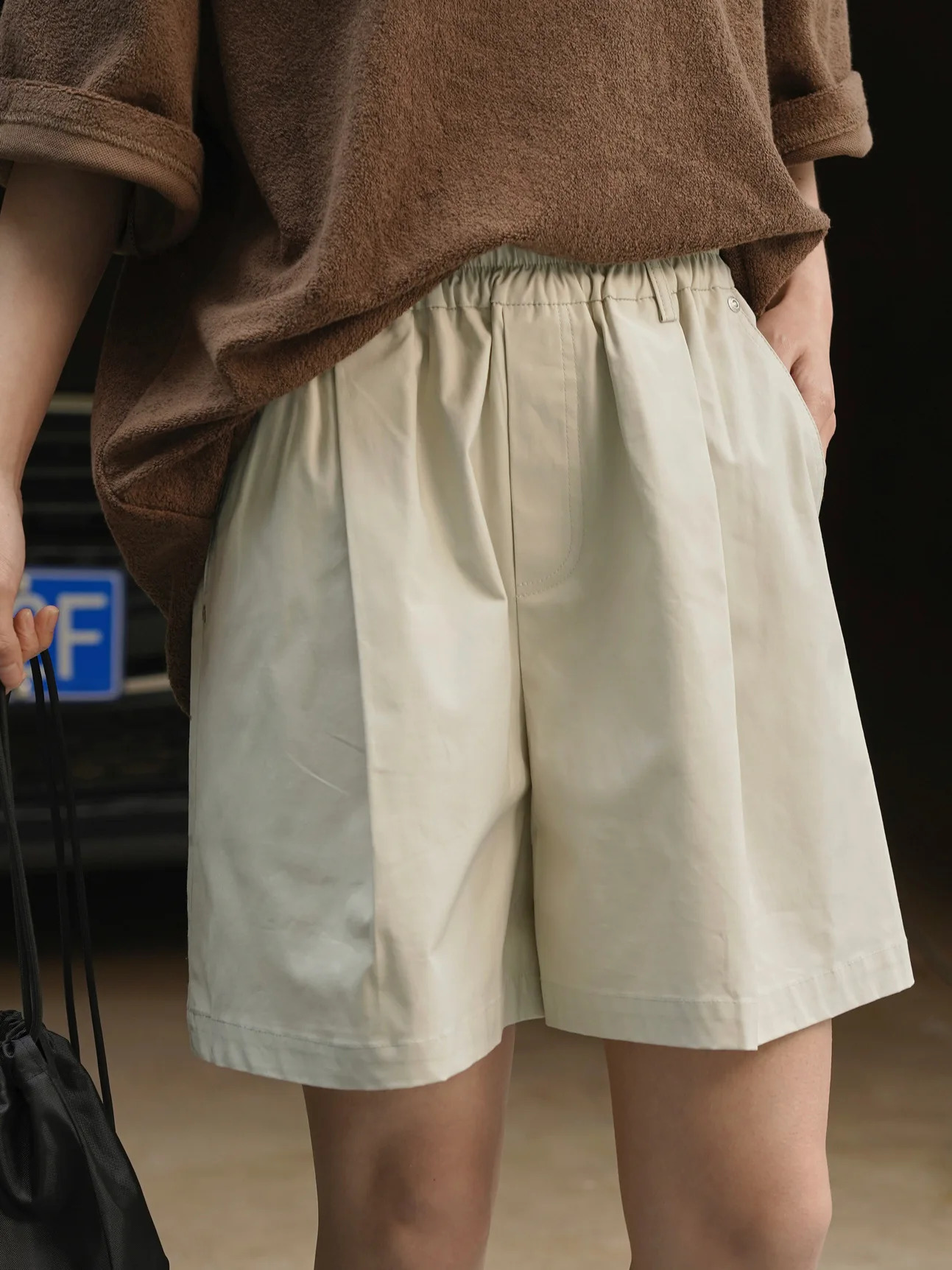 Summer womens casual solid color high waisted loose shorts 240821