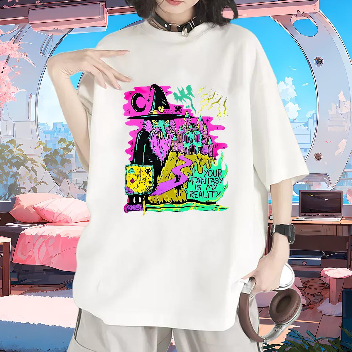 New T-Shirts 230g 100% Cotton Round Neck Short Sleeve High Street Hip Hop witch Unisex Tshirts High quality DIY Printed Tops Tees
