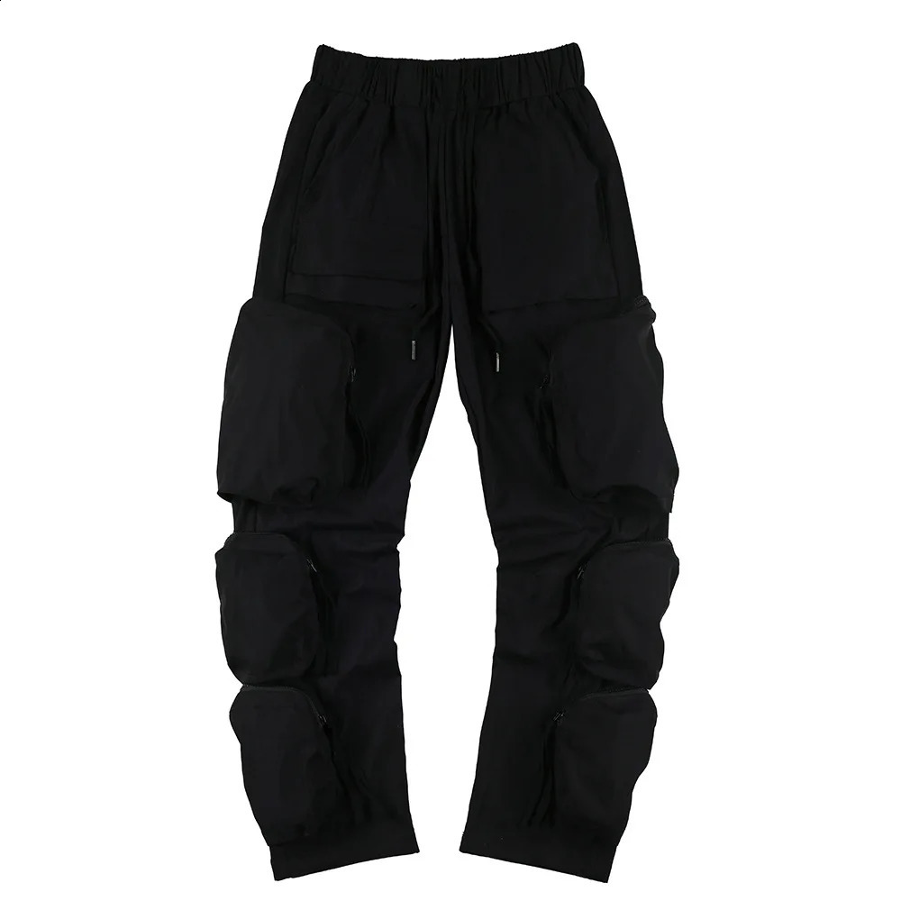 Zipper Multi Pocket Punk Hip Hop Cargo Pants Mens Autumn Winter Technical Clothing Street Casual Trousers 240821