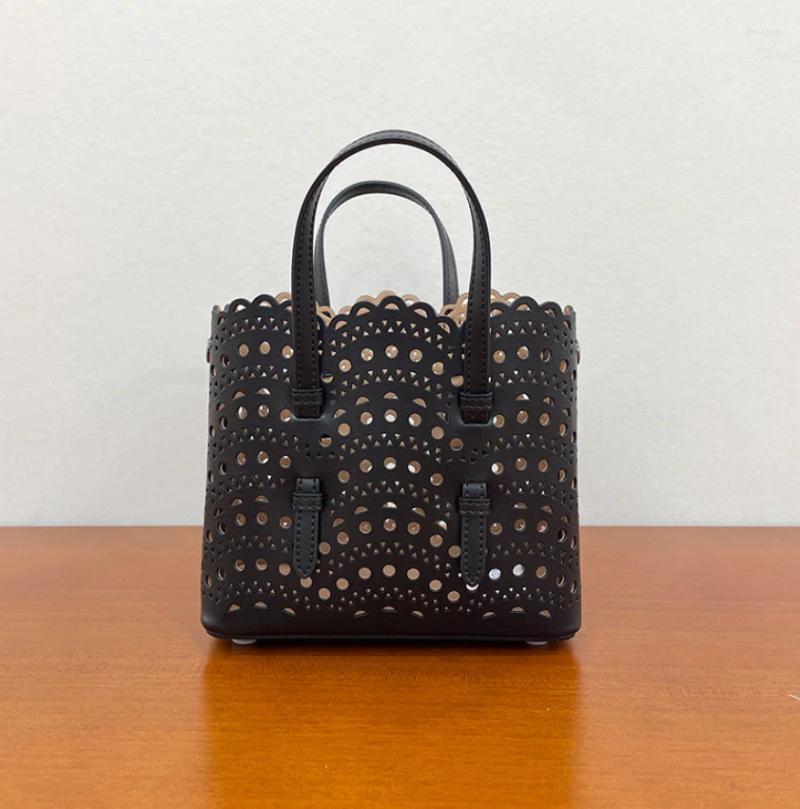 Free Shipping Totes Fashion Calfskin Laser Cut Mini Mina Vienne Tote Black 16 Micro Top Handle Bag Hollow Out Bucket Strap Designer Bag Luxury Bag Tot