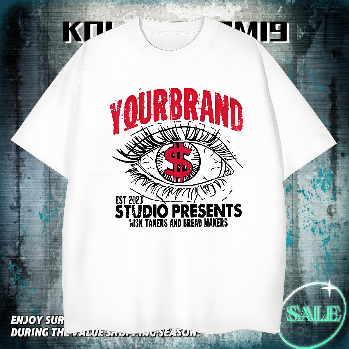Wholesale Men Tees Street wear Hip Hop 230g 100% Cotton Anime Print Crew Neck eyes Mens T Shirts Fashion New Tops Shirt