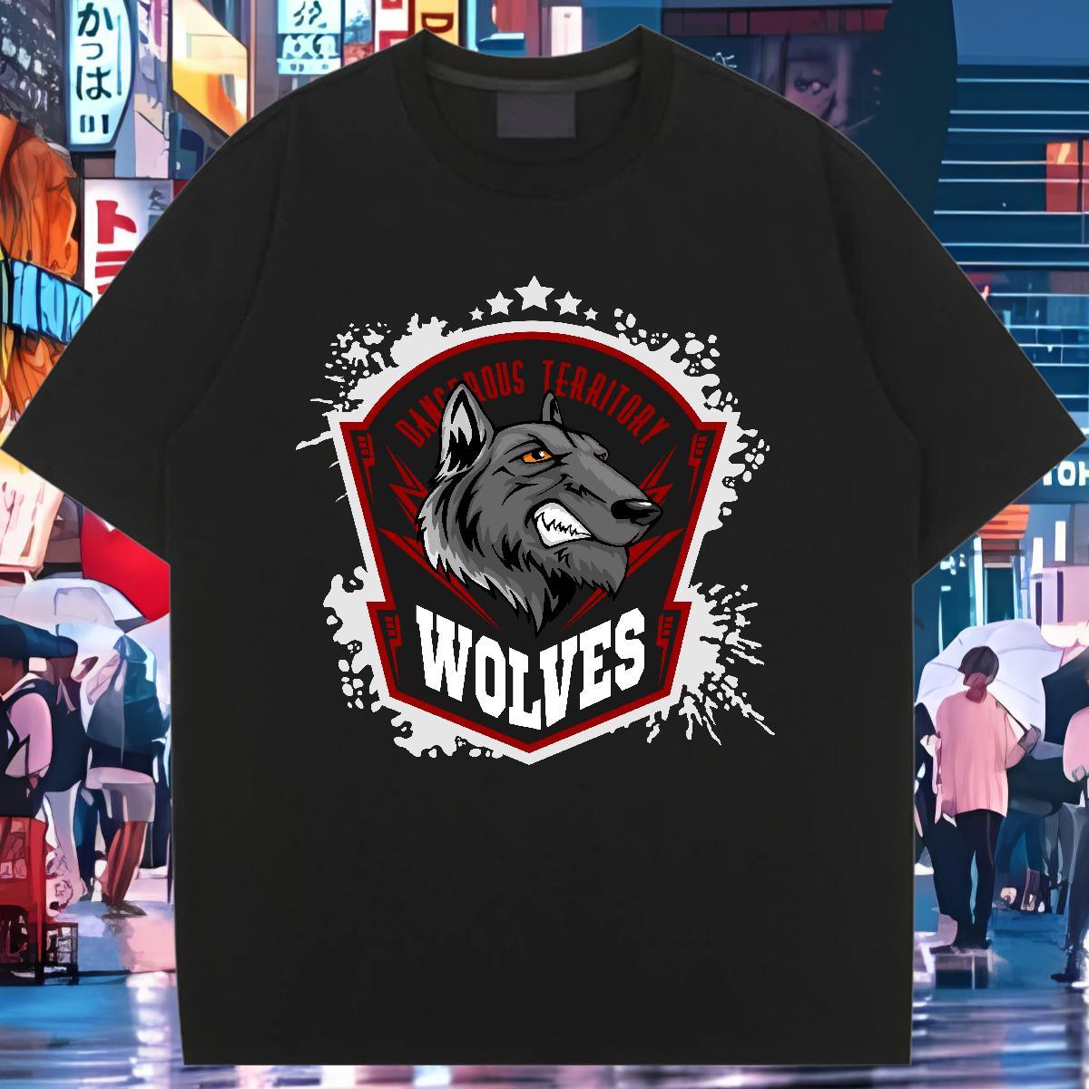 Casual New T Shirt For Woman O-Neck Short Sleeve 230g 100% Cotton Women Tees Cartoon Anime wolf Daily Wear Designer Tops Shirt