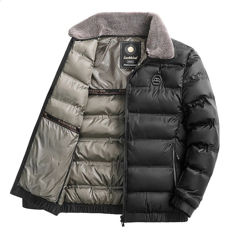 Mens fur collar fashionable casual thick coat mens highquality windproof jacket park winter down 240822