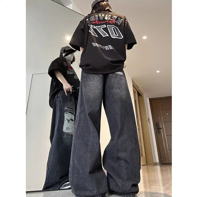 Xpqbb Harajuku Vintage Y2K Jeans for Women American High Street Hole Baggy Denim Pants Female Teens Hip Hop Wide Leg Trousers 240822
