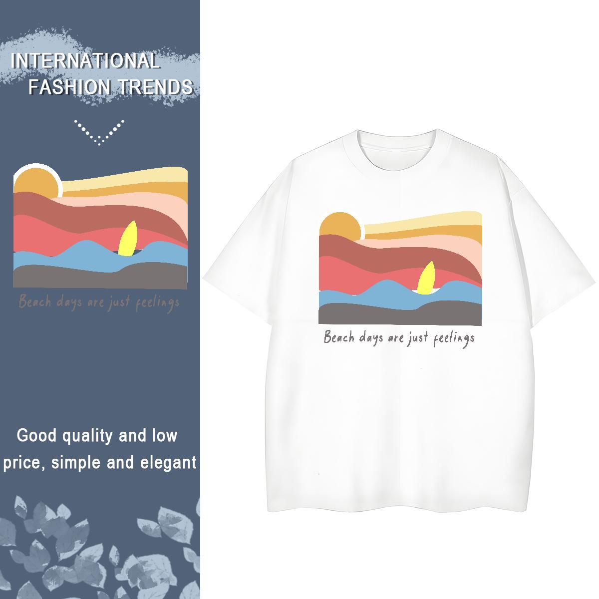 Female Women Tees 230g Cotton sun Spring Summer Womens T Shirts Round Neck Short Sleeve Anime Oversized Clothes