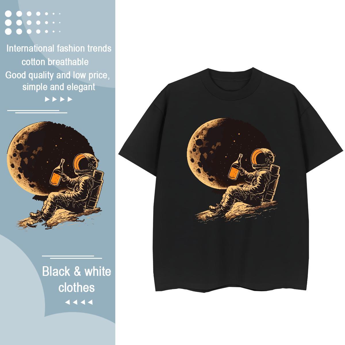 Free Shipping Women Tshirts 100% Cotton 230g cosmonaut High Street Hip Hop T Shirt For Woman Crew Neck Custom Printing Polos