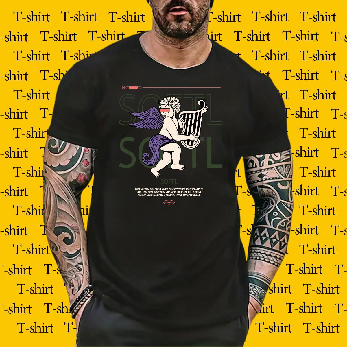 Loose Tshirts Casual Beach 230g 100% Cotton Custom Cartoon Short Sleeve O-Neck angel Men T Shirts Factory Direct Tees