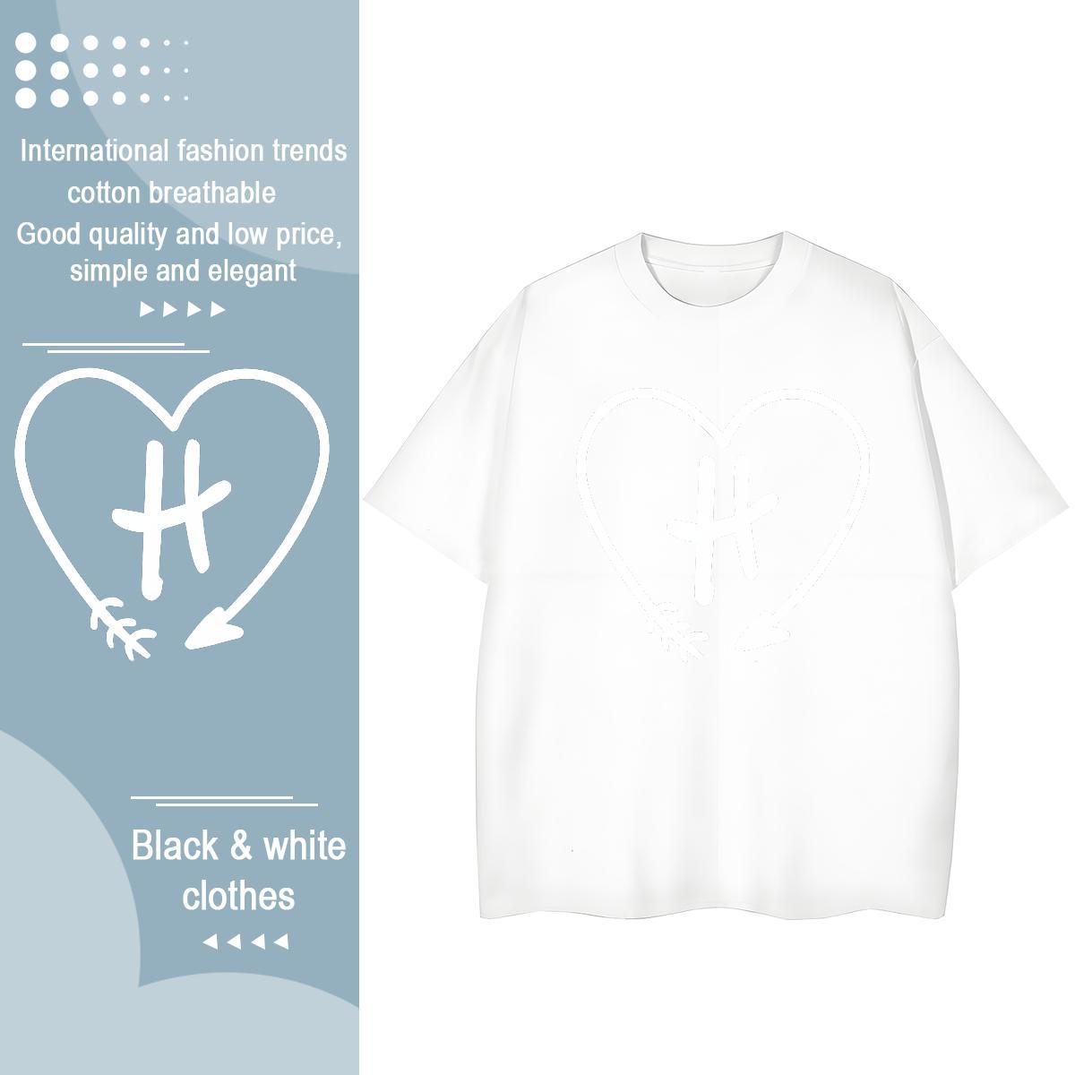 Designer Couples T Shirts 230g Cotton heart Casual Beach Womens T Shirts Crew Neck DIY Logo Tees Shirts
