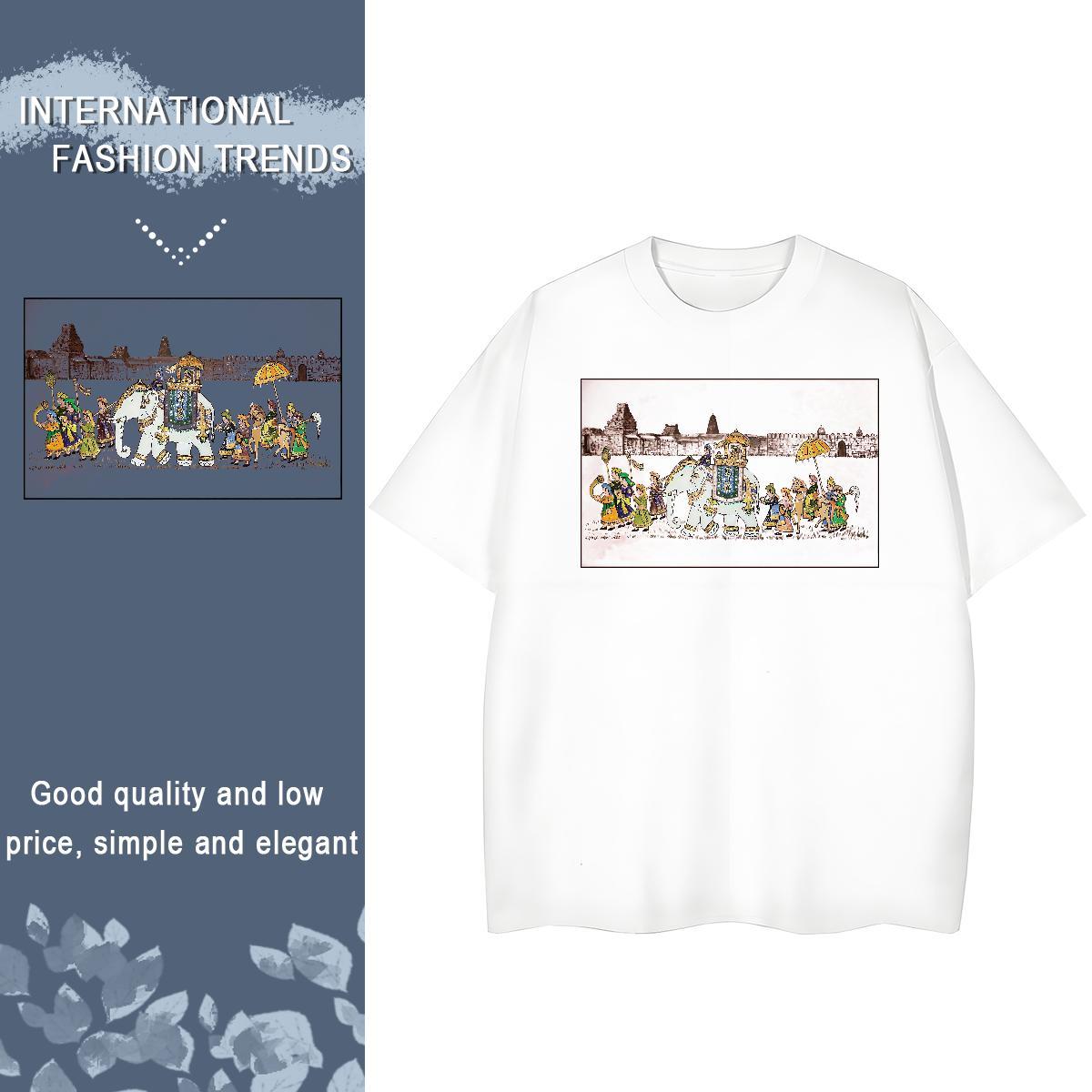 New T Shirts Women Breathable Crew Neck 230g Pure Cotton Women Tees Cartoon Printing L-4XL elephant Sports Street Wear Lady Tops