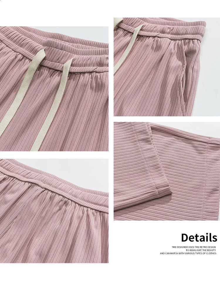 Mens Summer American Style Ice Silk Double Drape Straight Leg Wide Leg Casual Pants Loose Comfortable Breathable Trousers 240822