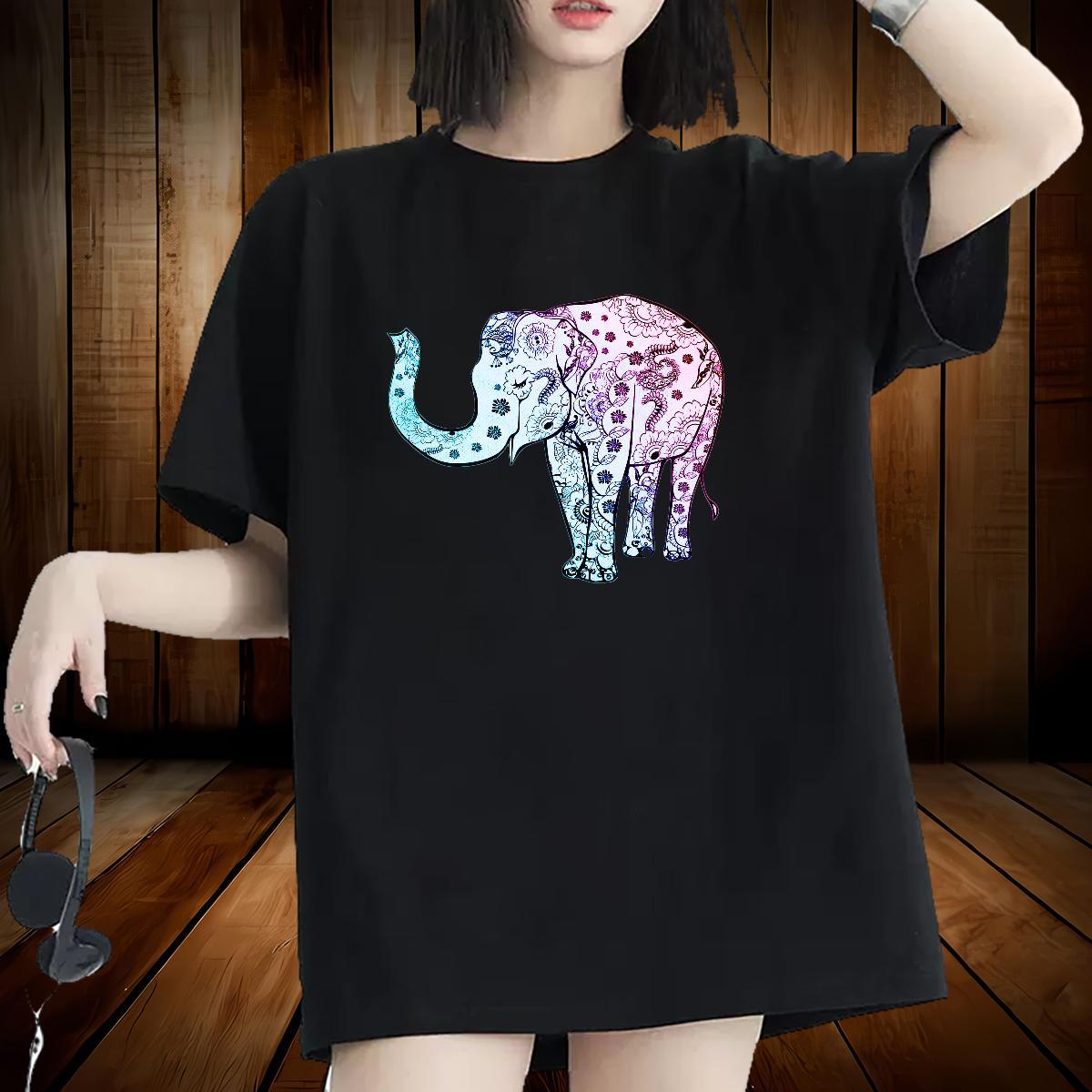 New Arrival T-Shirts for Women O-Neck Short Sleeve 230g Pure Cotton Lady T shirt Custom Print Plus Size Elephant Street Wear High quality Tees Shirts