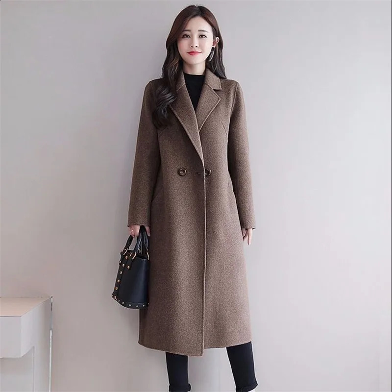 Thick Woolen Coat Womens Autumn Long Loose Coat Female Warm Winter Single Breasted Overcoat Red Fashion 25 240822
