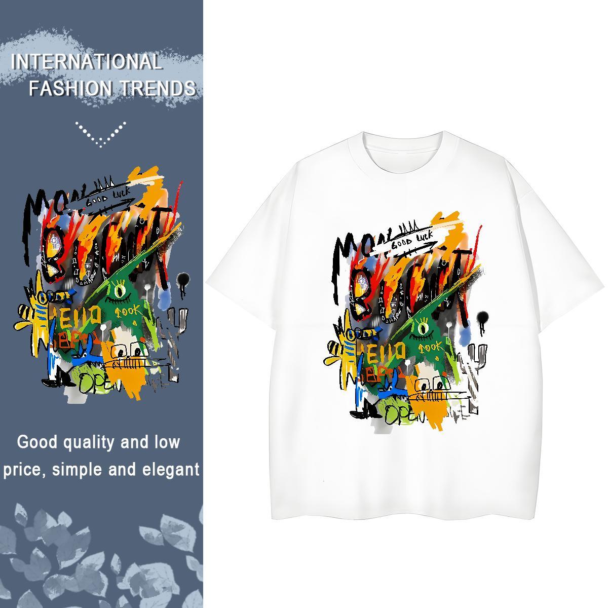 Brand Men Tshirts 230g Cotton Casual graffiti O Neck Short Sleeves T shirt Cool Cartoon Printing L-4XL Clothings