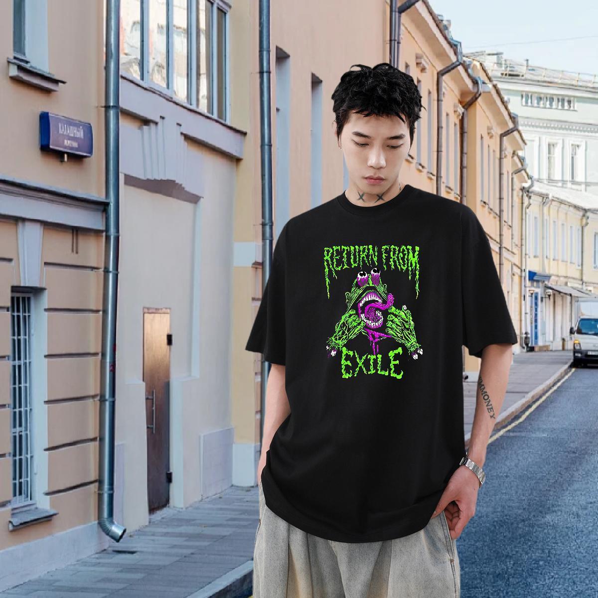 Wholesale Men Tops Tees 230g 100% Cotton Beach exile Breathable Crew Neck T Shirts Men Loose Fit DIY Tshirts