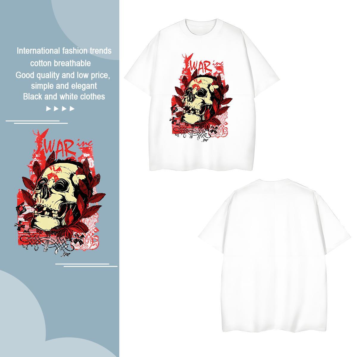 Custom skull Tshirts 100% Cotton 230g Mens T Shirts DIY Anime Daily Wear Crew Neck TOP Quality Tee Shirt