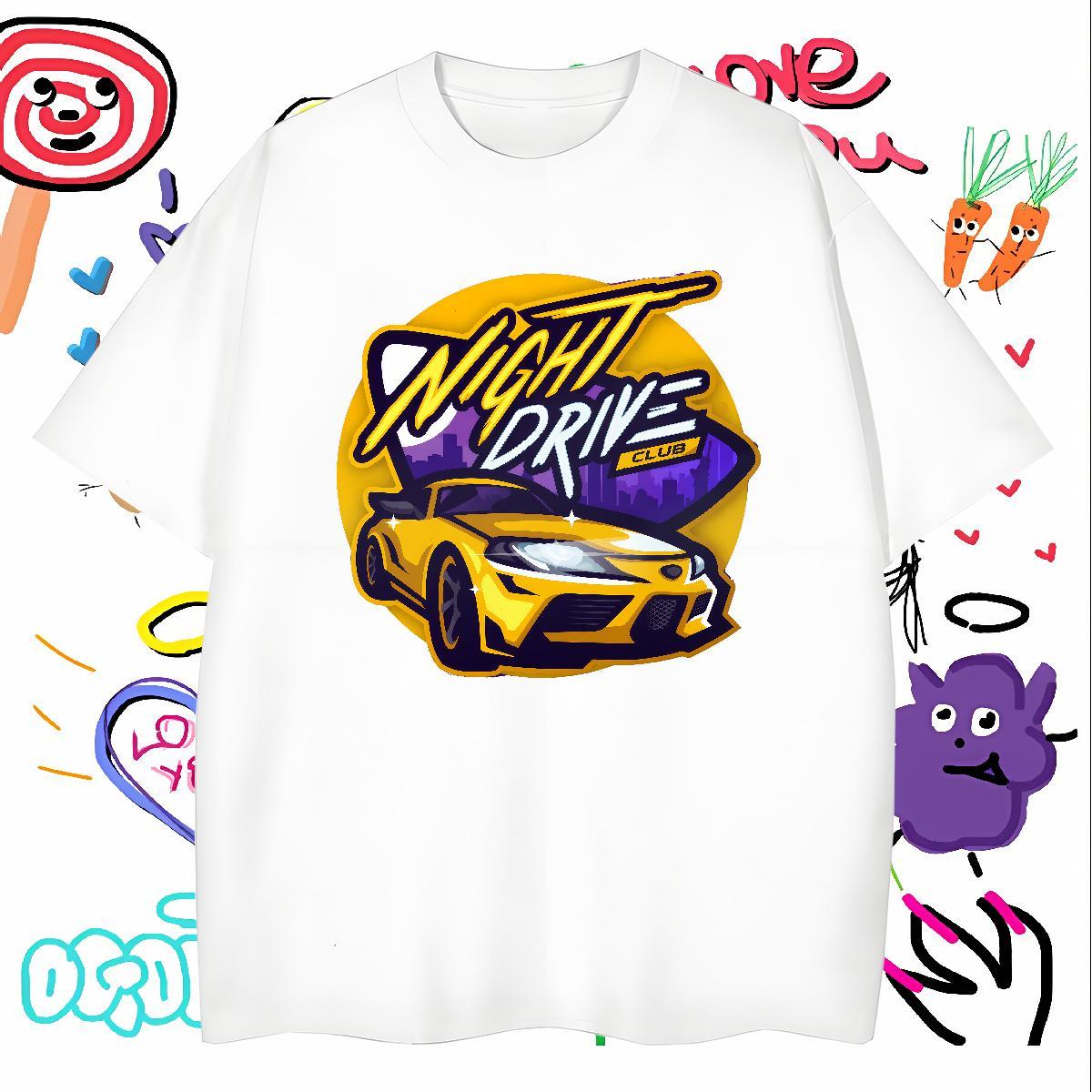 Popular car T shirt Casual Daily Wear Men Tees 230g Pure Cotton Customized Breathable Short Sleeve Cartoon Print Tees Shirts