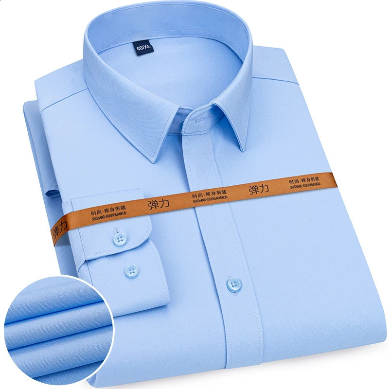 Mens Stretch Shirt Plus Size Long Sleeve Dress Shirts Slim Fit Business Casual Clothing Mens Fashion Top NS5735 240822