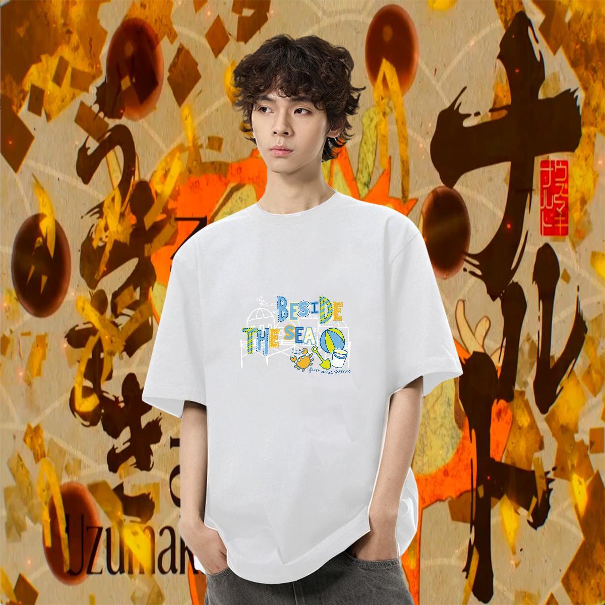 Loose Men Tops Tees Daily Wear 230g 100% Cotton Asian Size Crew Neck Breathable letter T-Shirts for Men Fashion Casual Tshirts