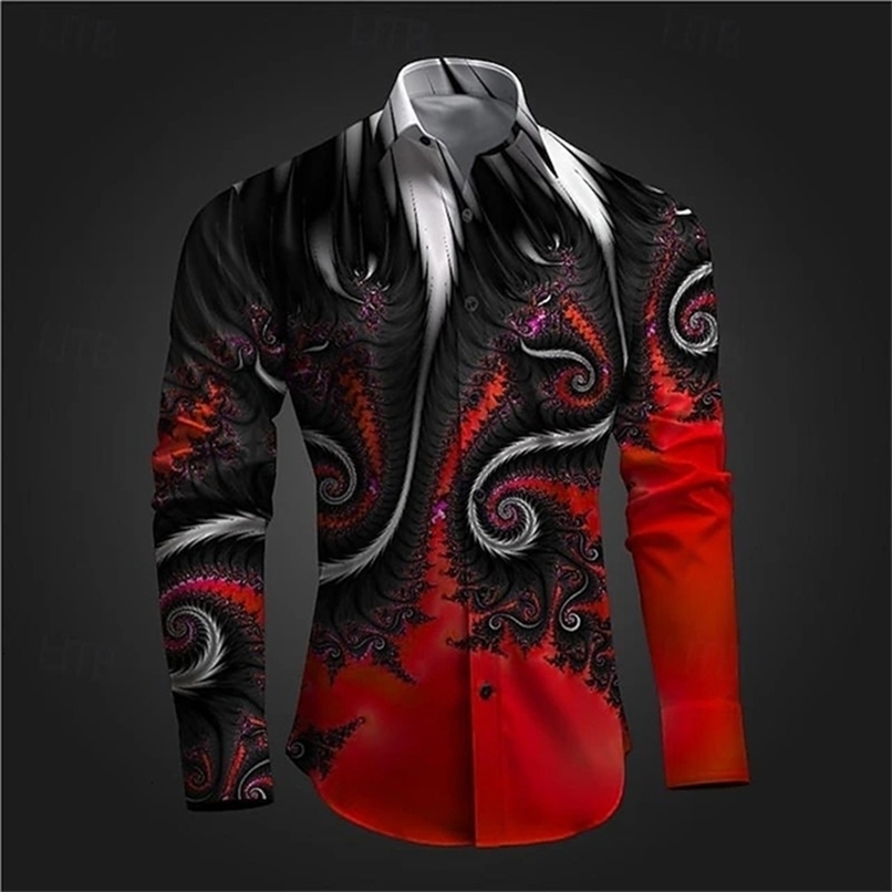 Latest 3D printed long sleeved mens retro lapel button top casual high-quality streetwear mens clothing 240821 ww