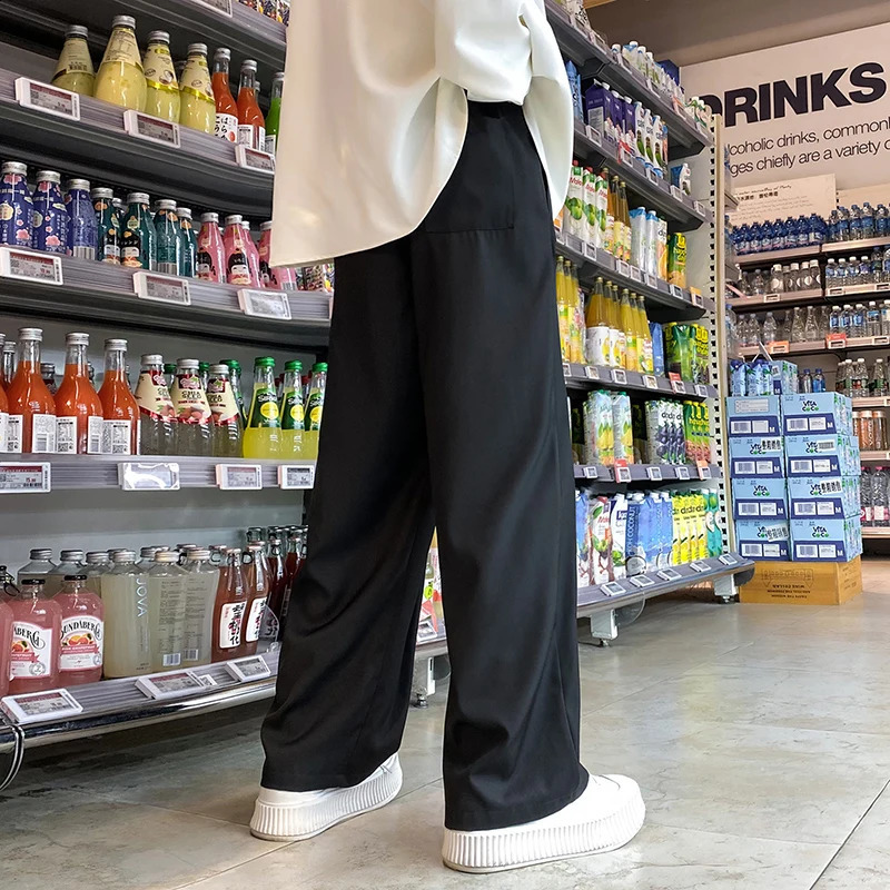 Streetwear Harajuku Black Wide Leg Straight Casual Mens Pants Spring Autumn Korean Fahions Harem Men Trousers 240822