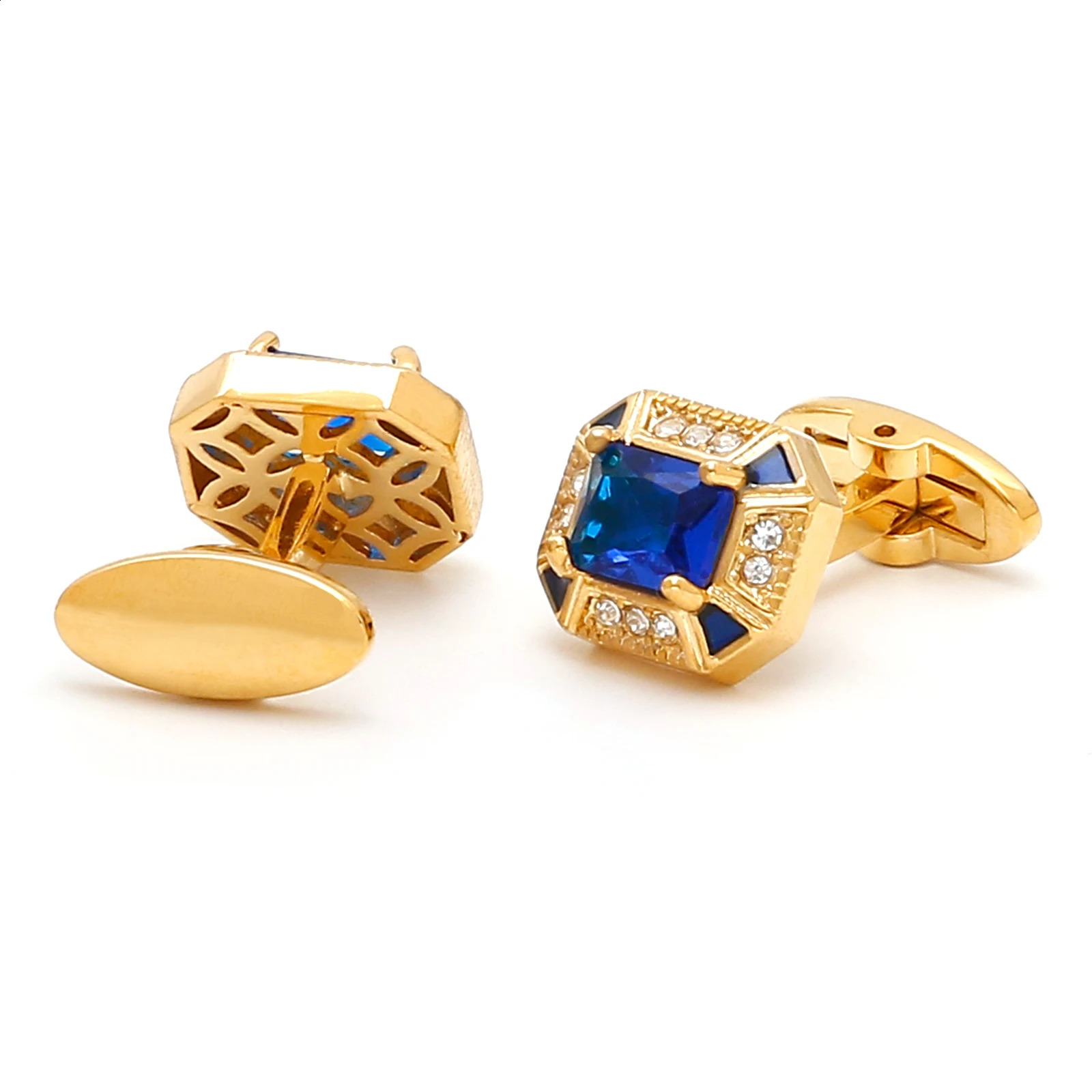 Mens cufflinks gold TOMYE XK23028 blue zircon square buttons French formal dress shirt cuff accessories jewelry 240810
