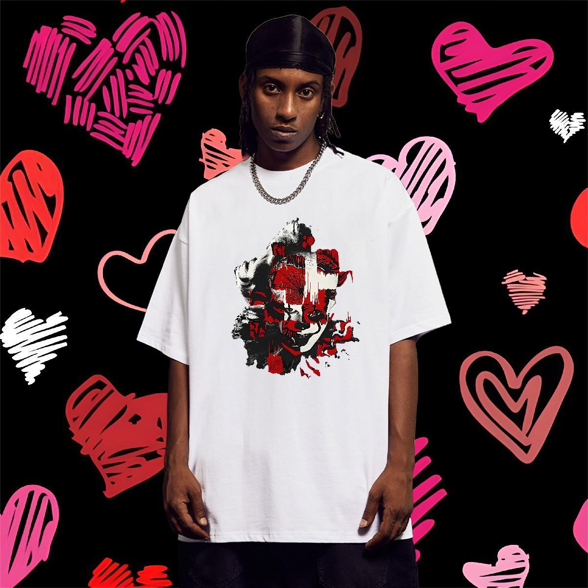 Classic Casual scary Men Tees 230g 100% Cotton T-Shirts Oversized 3XL 4XL High Street Hip Hop O Neck Short Sleeves Designer Tops Shirt