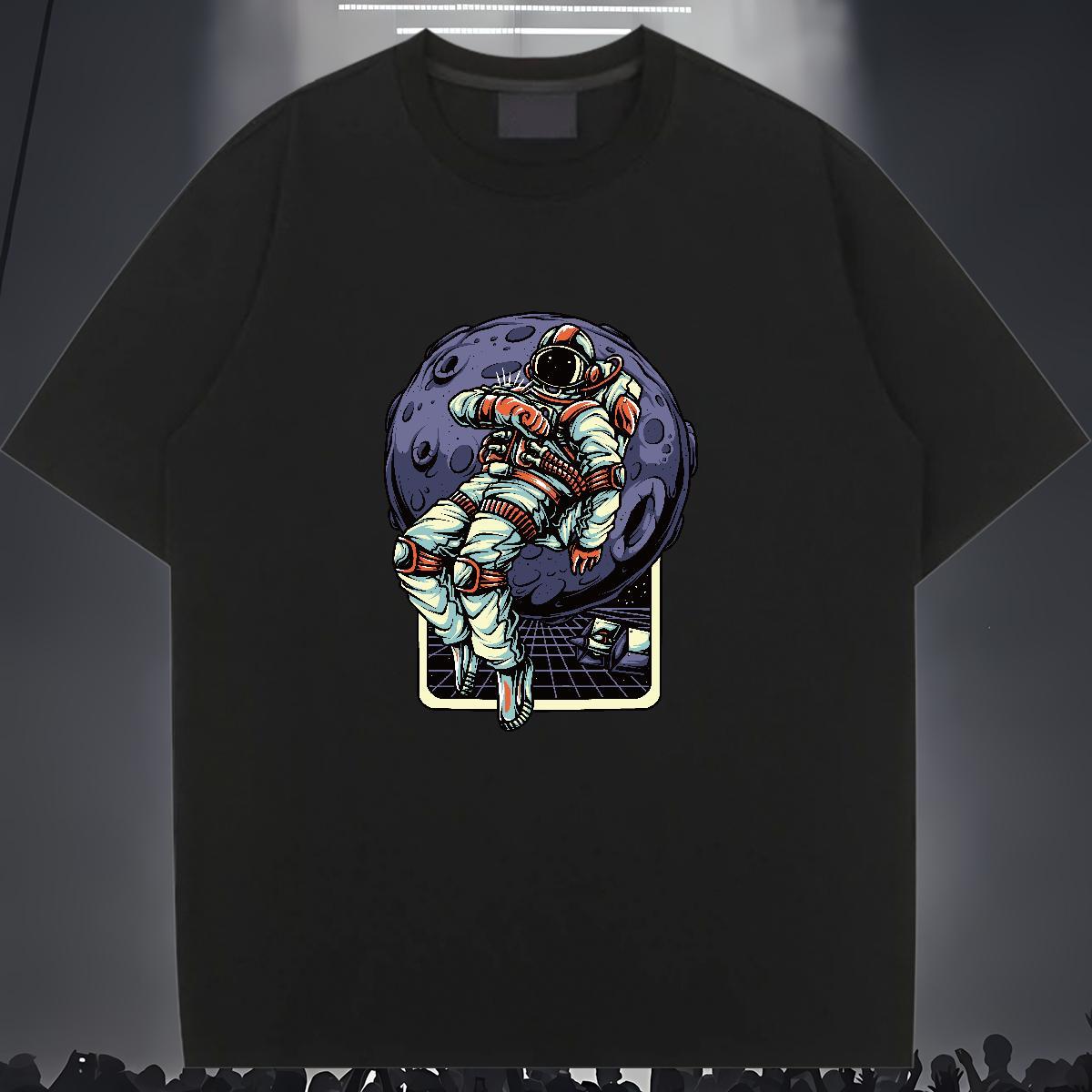 Wholesale Women Tees 100% Cotton 230g cosmonaut Sports Street Wear T-Shirts Crew Neck Breathable Cartoon Printing L-4XL Polos