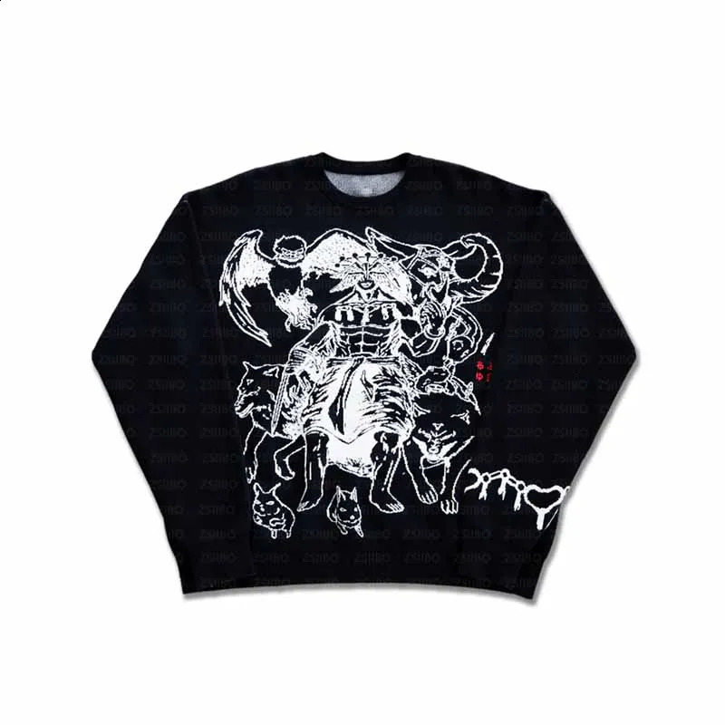Street clothing sweater Y2K Harajuku dark cartoon hiphop graphic oversized mens Gothic jumping pulley 240821