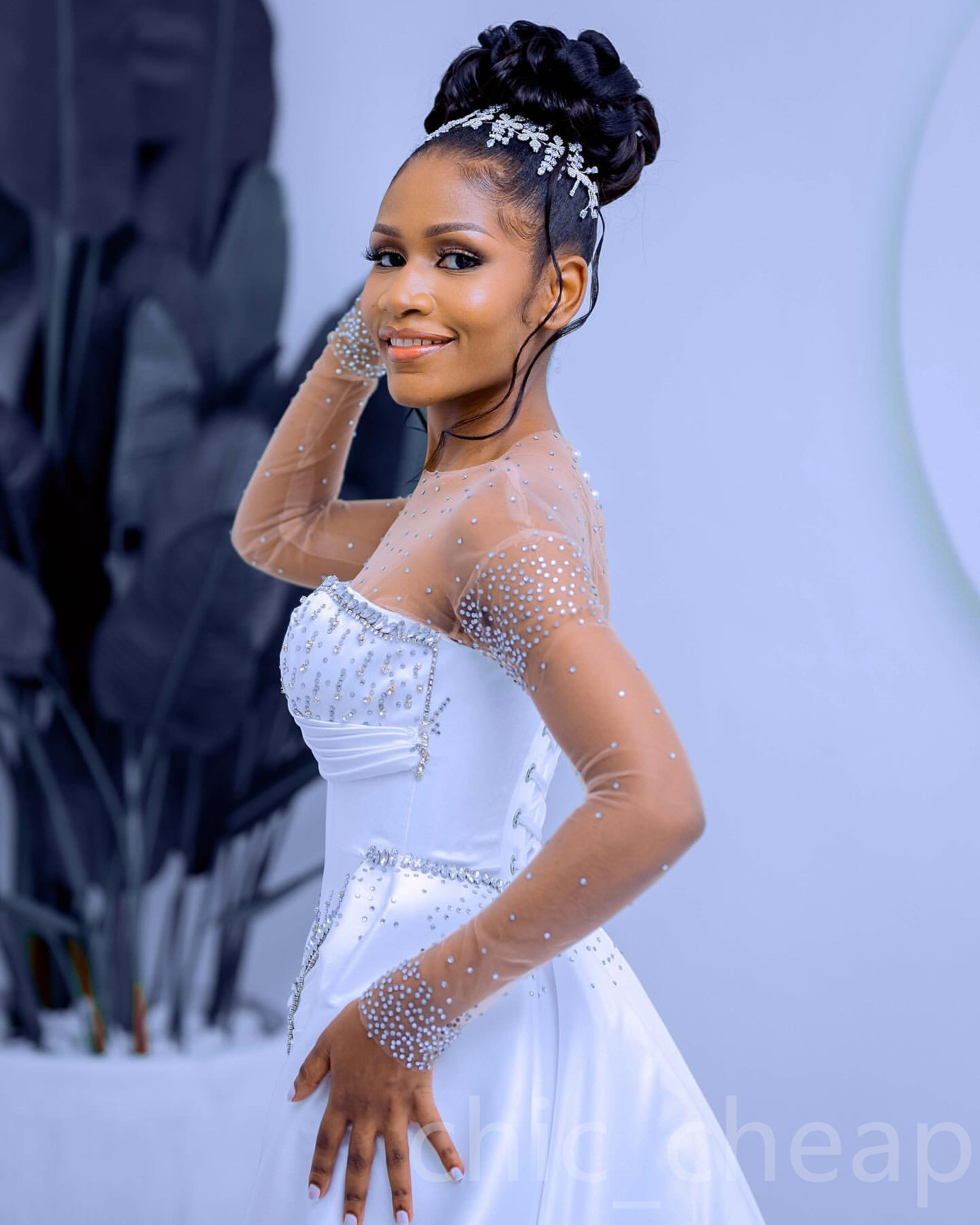 African Aso Ebi 2024 White Mermaid Wedding Dress Satin Rhinestones Sheer Neck Full Sleeves Detachable Train Elegant Bridal Gowns Dresses ZJ215