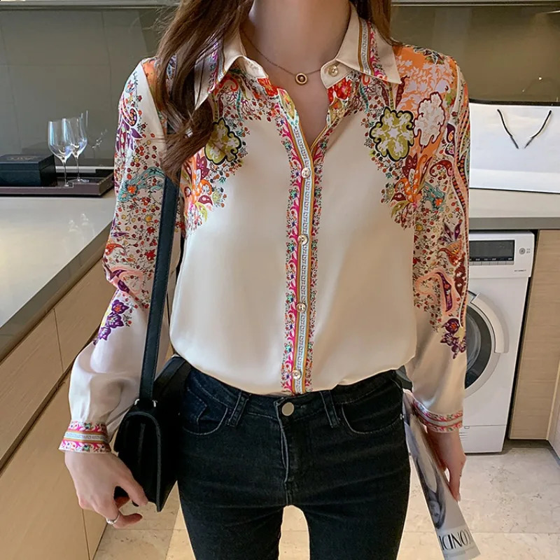 Autumn Long Sleeve Shirts Casual Tops Spring Fashion Women Floral Print Blouse Ladies Clothes Blusa Elegant 18440 240821